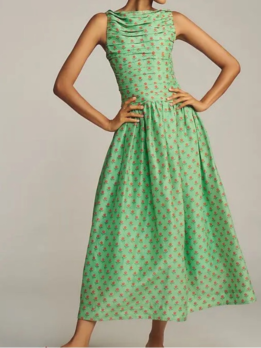 Lovaan Val Ruched Linen Silk Dress Green